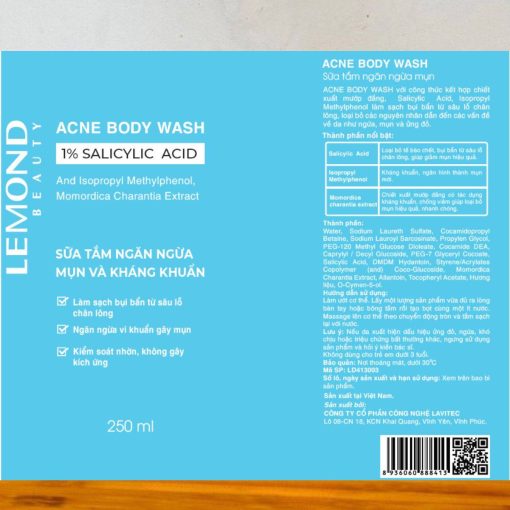 Sữa tắm kháng khuẩn giảm mụn lưng Lemond Acne body wash