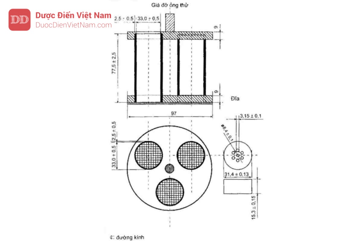 Hình 11.6.2 - Thiết bị thử độ rã của viên nén và nang cỡ lớn (Kích thước tính bằng mm)