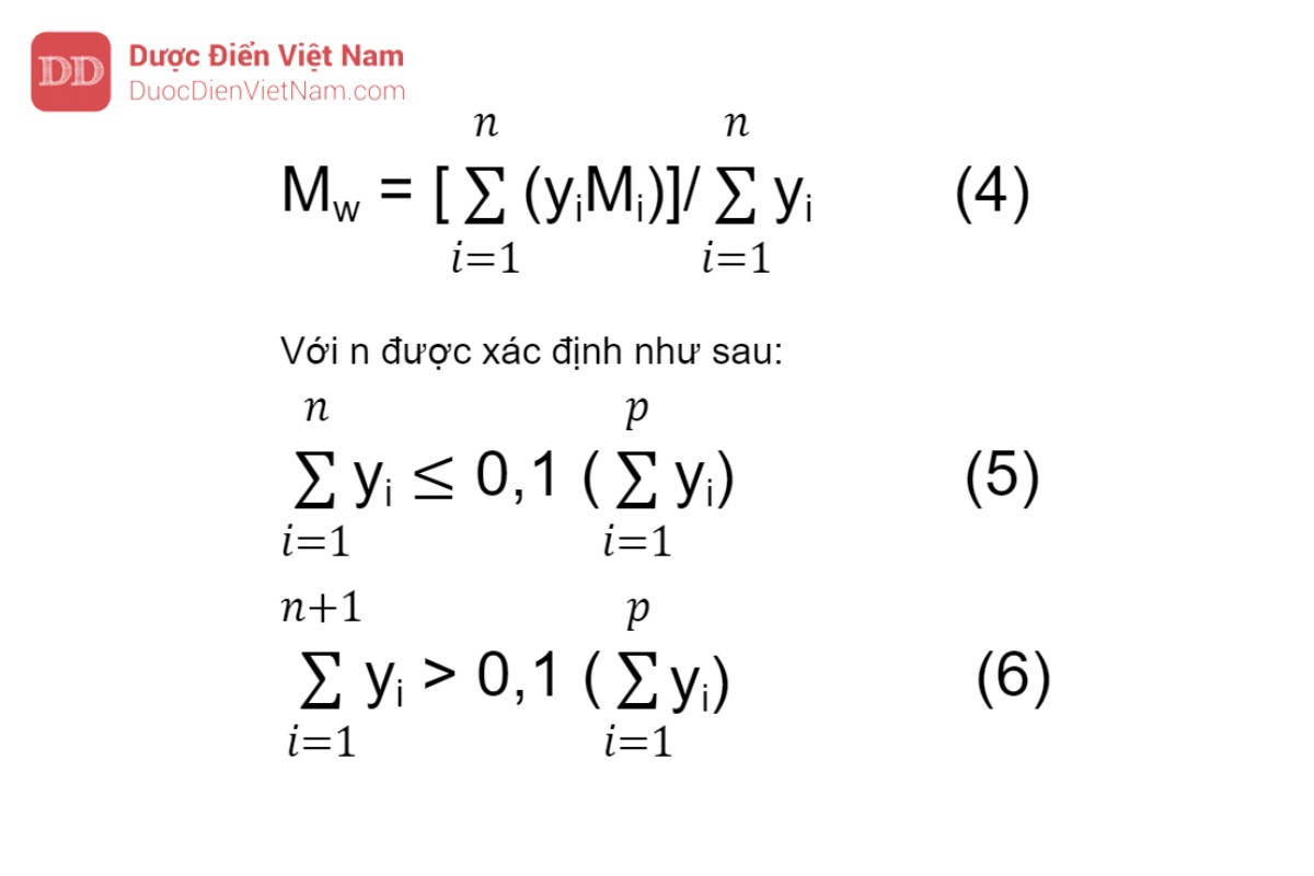 Công thức tính Mw đối với dextran phân đoạn cao 10 % được rửa giải qua phần thứ n