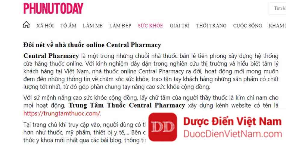 Báo phunutoday: Mua thuốc online uy tín, nhanh chóng tại Central Pharmacy