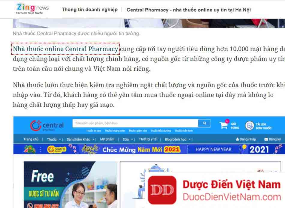 Theo báo Zingnews.vn: Central Pharmacy - nhà thuốc online uy tín tại Hà Nội
