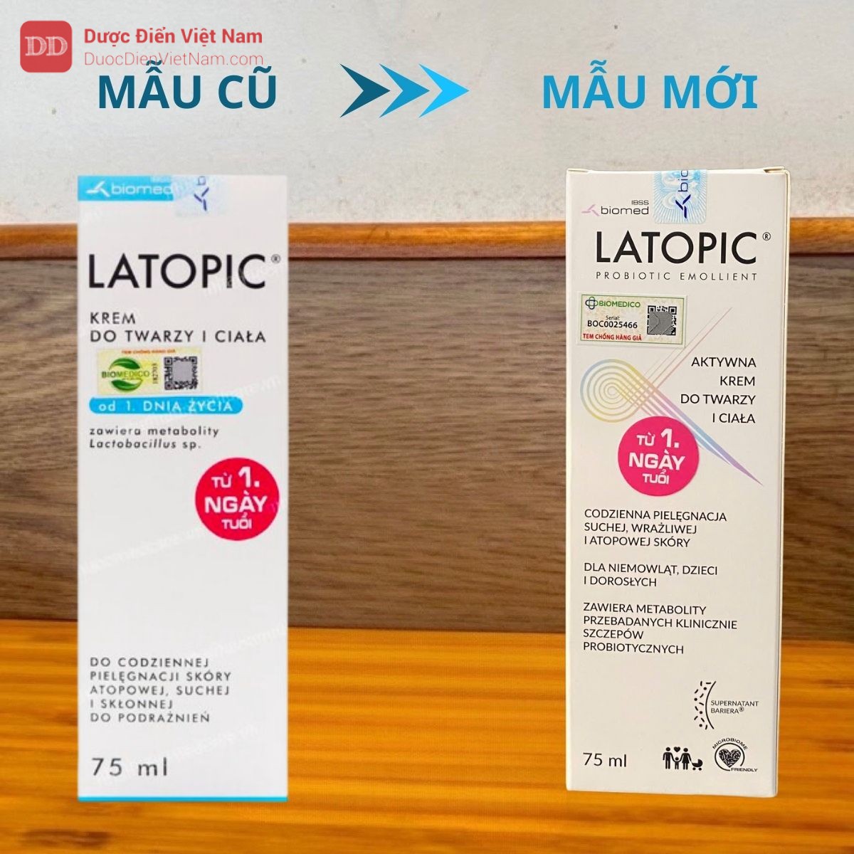 So sánh mẫu mới, mẫu cũ Latopic Face and Body Cream