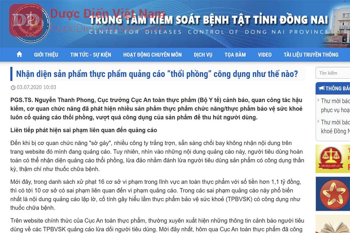 Trung tâm Kiểm soát bệnh tật tỉnh Đồng Nai lên tiếng về việc sản phẩm Gan Nhó Kỳ Nam quảng cáo sai sự thật