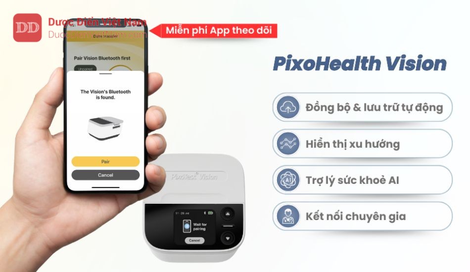 PixoTest Vision đồng bộ thông minh cùng ứng dụng PixoHealth Vision