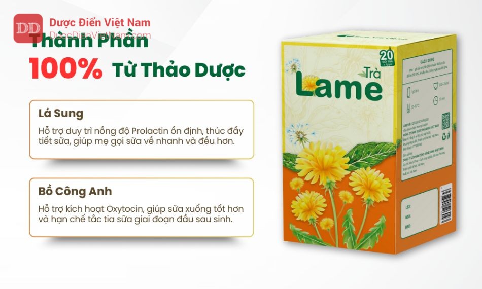 Trà lợi sữa Lame với thành phần 100% từ thảo dược tự nhiên