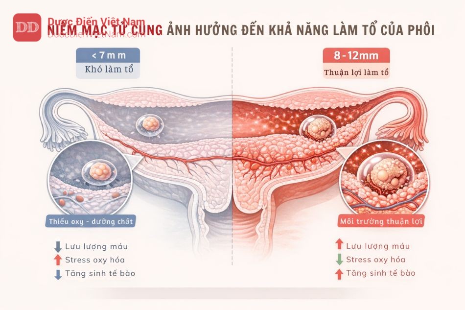 Niêm mạc tử cung mỏng ảnh hưởng đến khả năng làm tổ của phôi