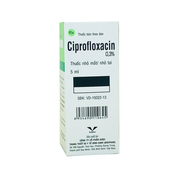 Ciprofloxacin 0.3% 5ml Bidiphar - Trị nhiễm khuẩn mắt, tai