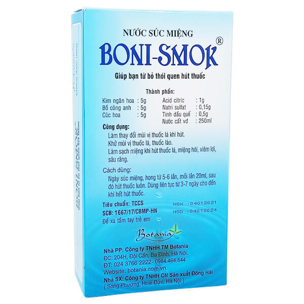 Nước súc miệng Boni-Smok 250ml - Hỗ trợ cai thuốc lá