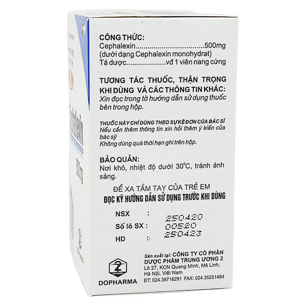 Cephalexin 500mg Dopharma - Điều trị nhiễm khuẩn tiêu hóa