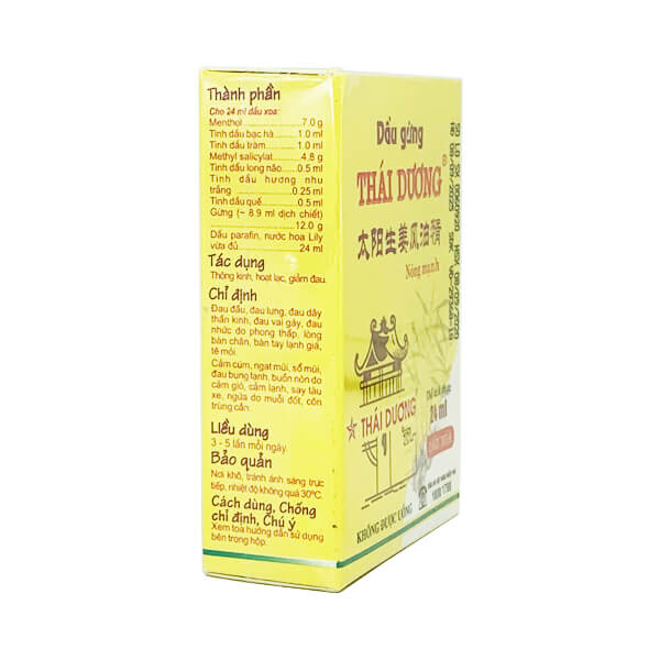 Dầu gió gừng Thái Dương 24ml - Điều trị cảm lạnh, đau đầu, mỏi vai gáy
