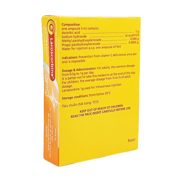 Laroscorbine 1g/5ml - Dự phòng và điều trị thiếu vitamin C